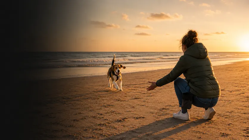 Chien profitant d'une promenade sur la plage.