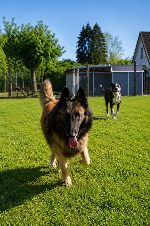 Chiens en communauté à la pension canine